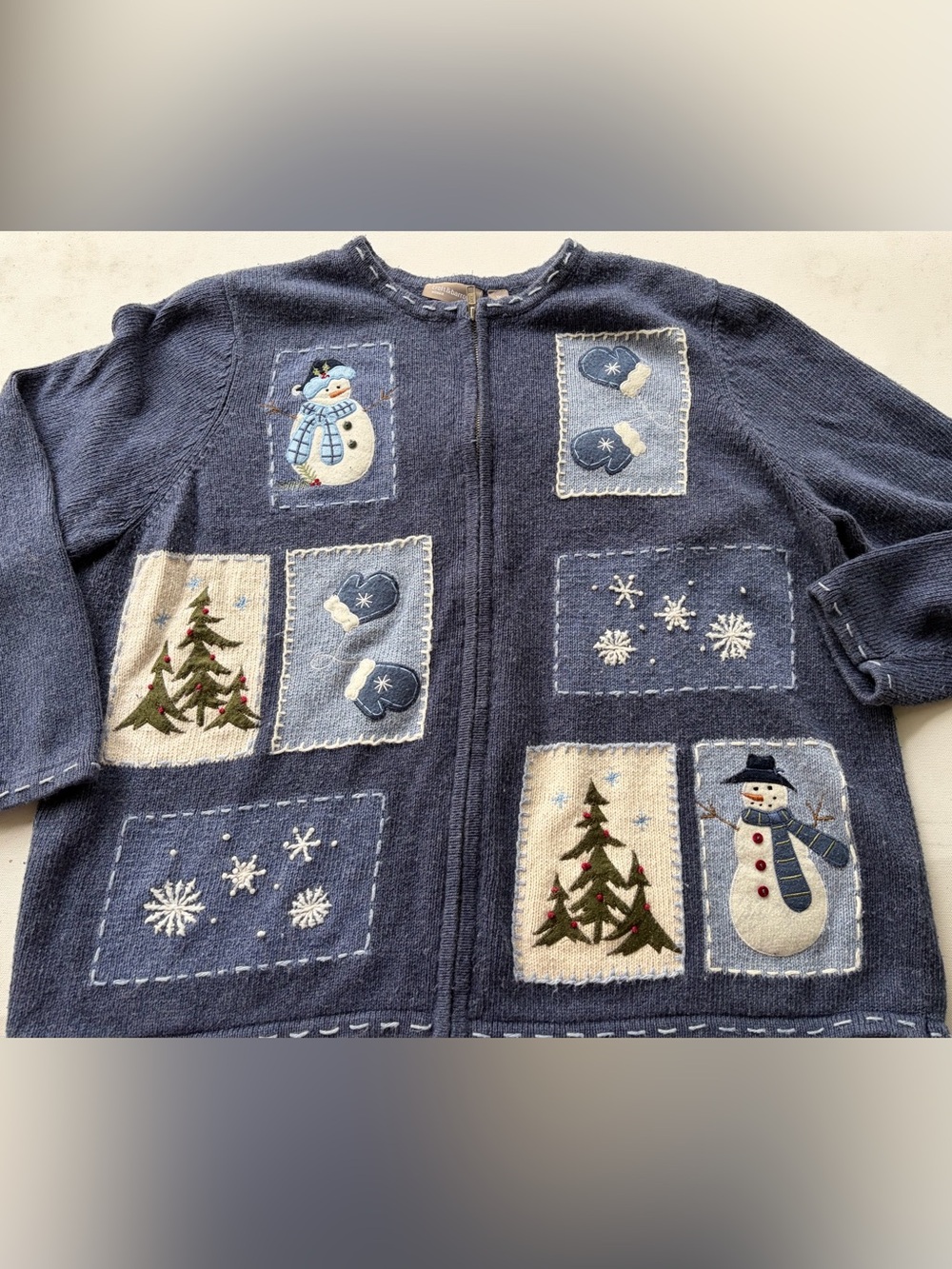 Croft & Barrow Full Zip Holiday Cardigan Sweater Featuring Embroidered Sweater